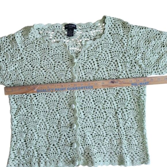 Bay Studio Crochet Knit Cardigan Sz XL Soft Sage Green Vintage Cottagecore Y2K - Picture 13 of 16